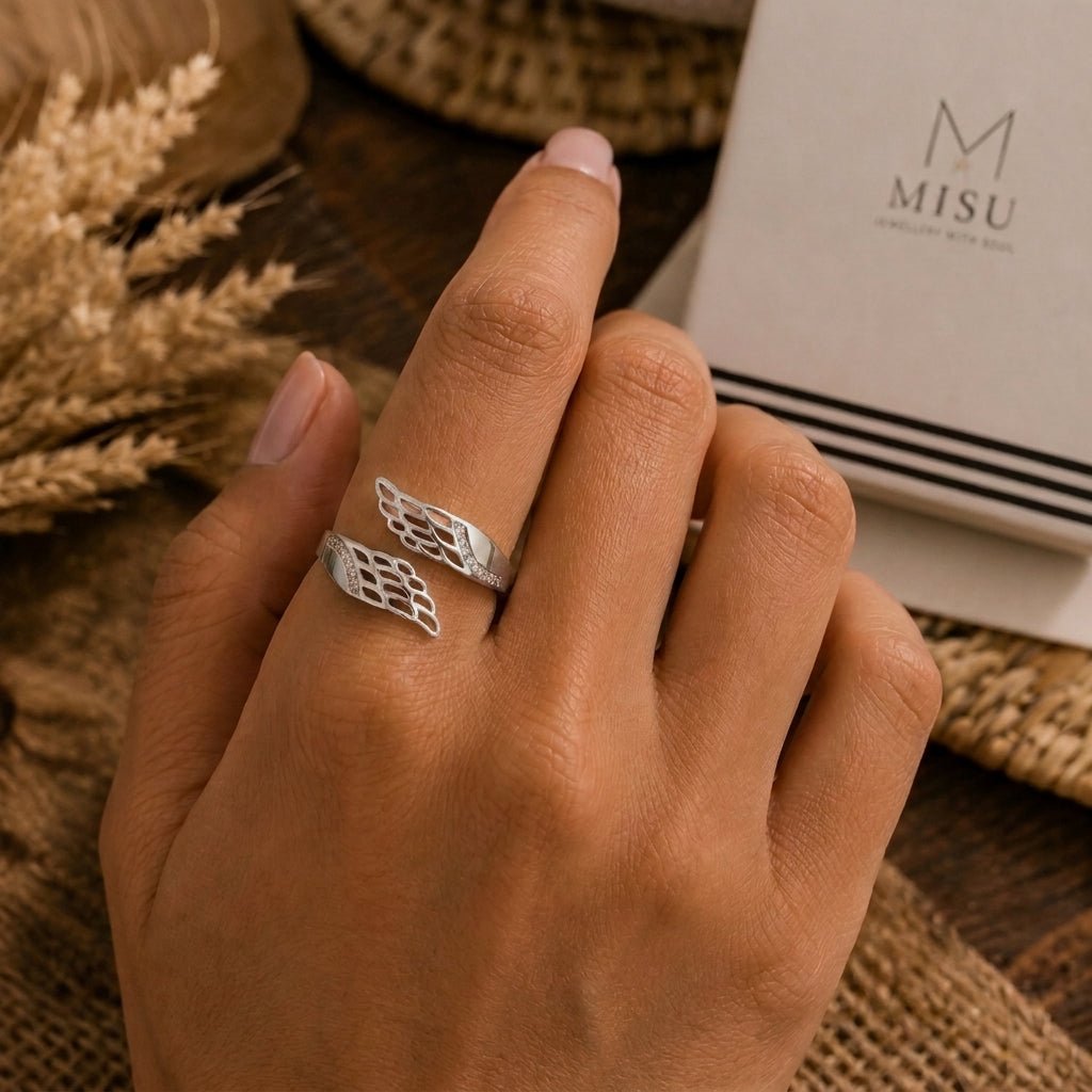 MISU 925 Sterling Silver Ring Adjustable My Angel -Misu