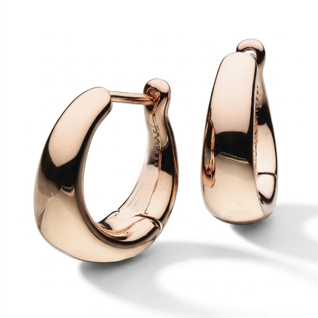 MISU 925 Sterling Silver Rose Gold Bevel Huggies -Misu