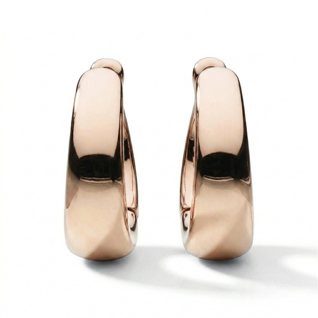MISU 925 Sterling Silver Rose Gold Bevel Huggies -Misu