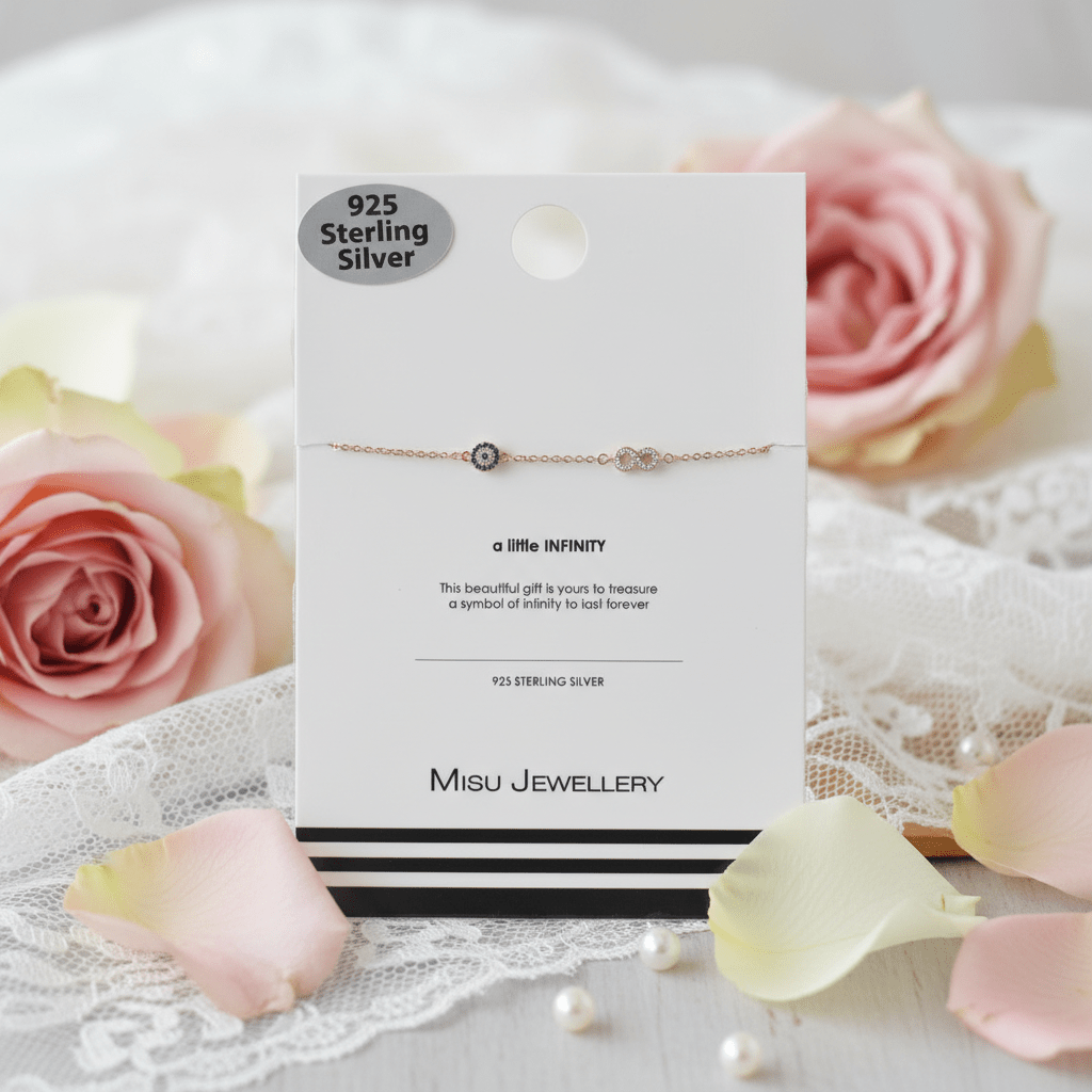 MISU 925 Sterling Silver Rose Gold Bracelet Evil Eye With Infinity -Misu