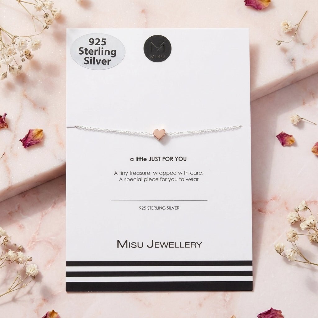 MISU 925 Sterling Silver Rose Gold Bracelet Small Heart -Misu