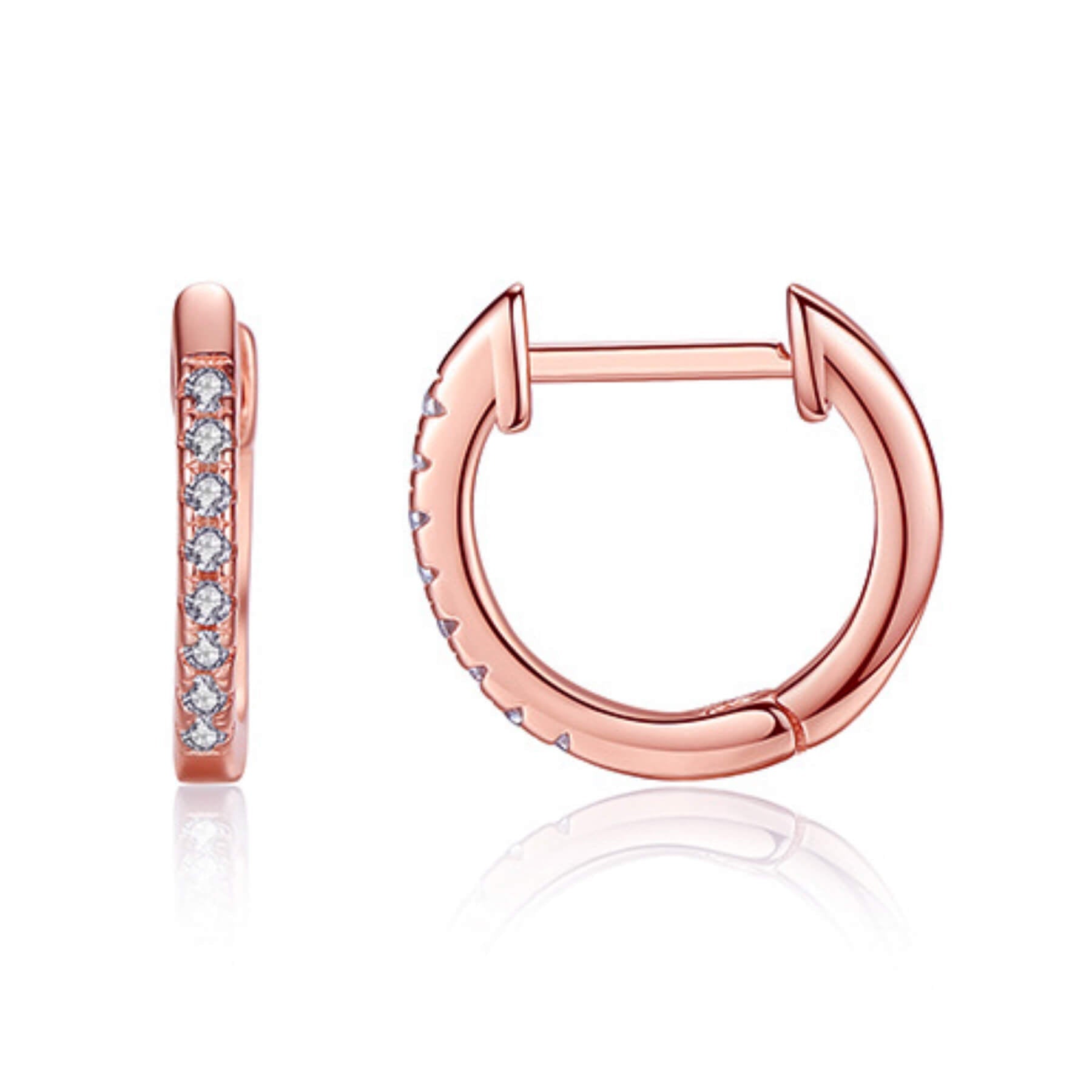 MISU 925 Sterling Silver Rose Gold Earrings Bling Huggies -Misu