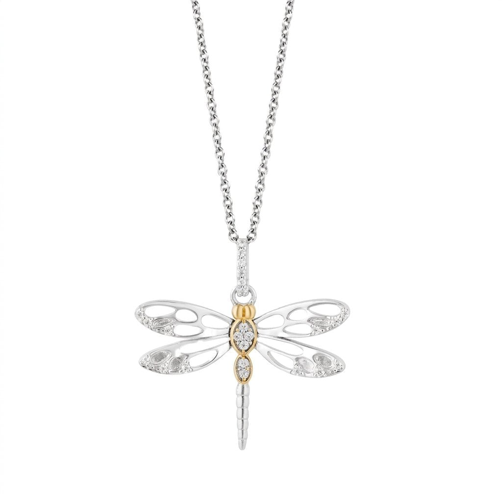 MISU 925 Sterling Silver Two Tone Dragonfly Necklace -Misu