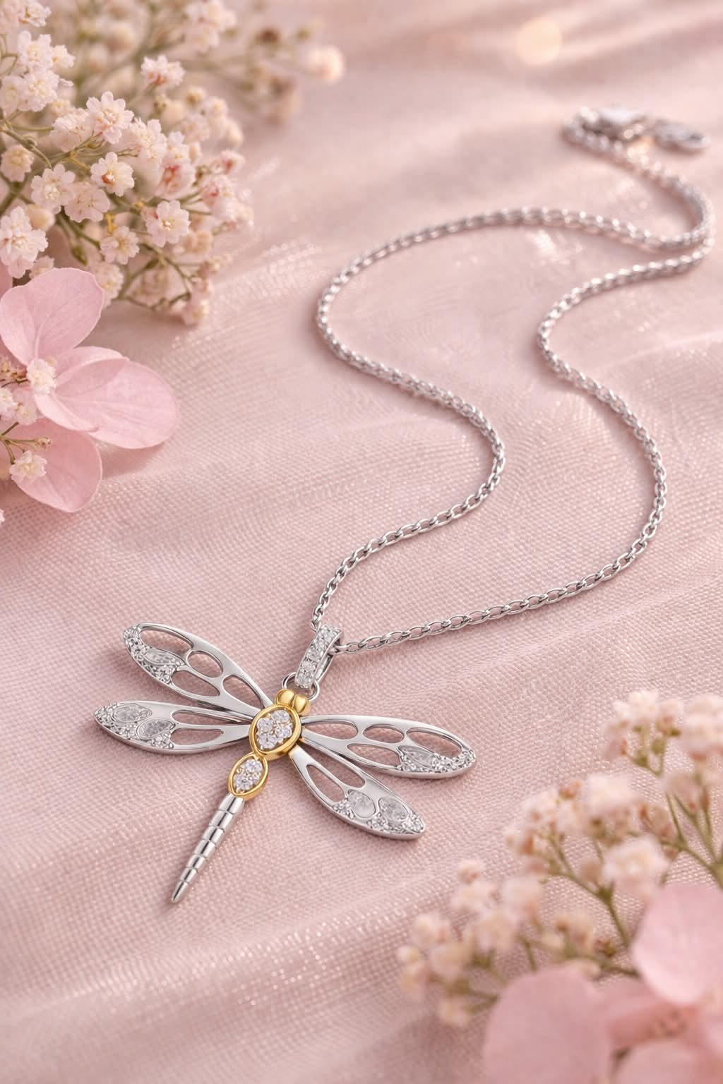 MISU 925 Sterling Silver Two Tone Dragonfly Necklace -Misu