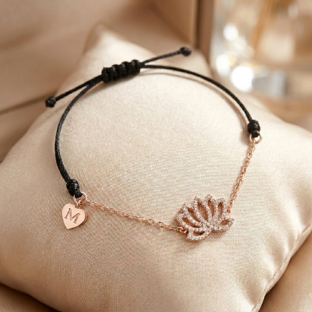 MISU Rose Gold CZ Lotus Adjustable Bracelet -Misu