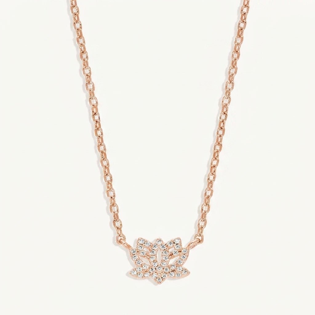 MISU Rose Gold CZ Lotus Flower Necklace -Misu