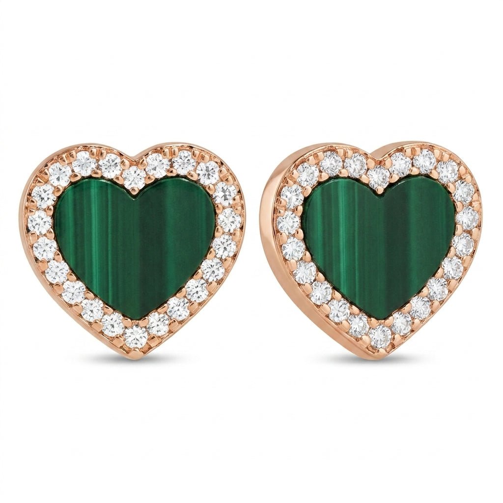 MISU Rose Gold Green Heart Studs -Misu