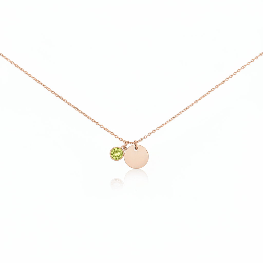 MISU Rose Gold Necklace Birth Month Aug-Peridot -Misu