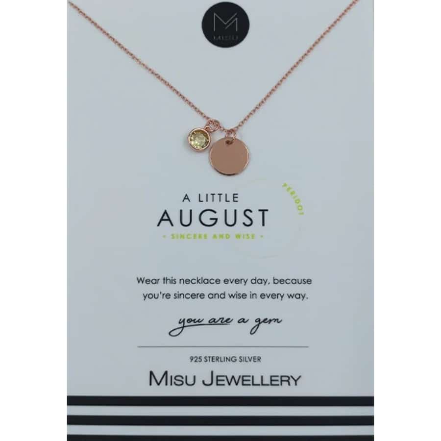 MISU Rose Gold Necklace Birth Month Aug-Peridot -Misu