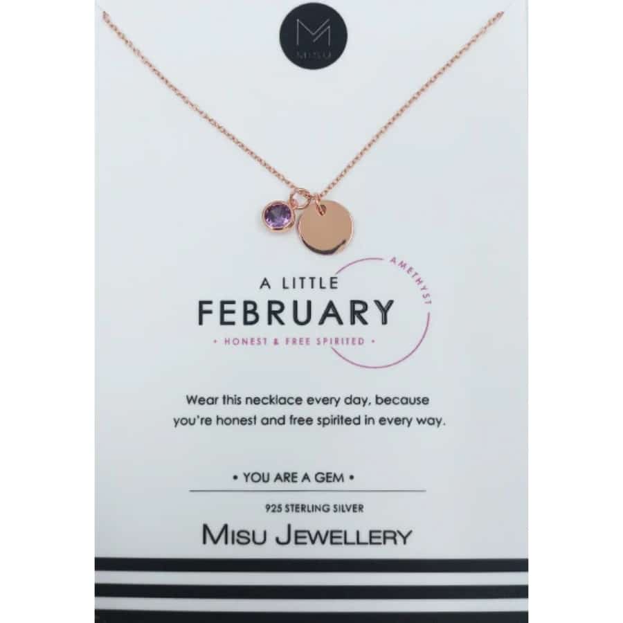 MISU Rose Gold Necklace Birth Month Feb-Amethyst -Misu