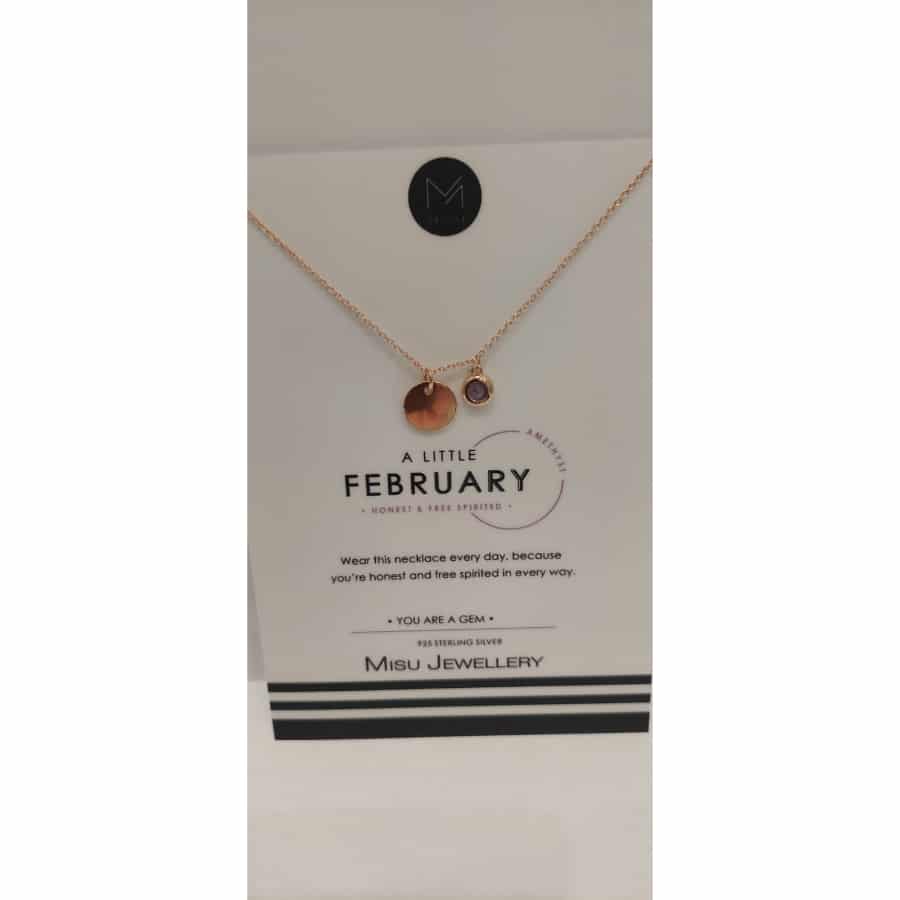 MISU Rose Gold Necklace Birth Month Feb-Amethyst -Misu