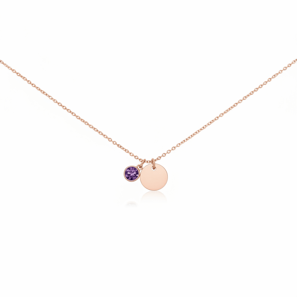 MISU Rose Gold Necklace Birth Month Feb-Amethyst -Misu
