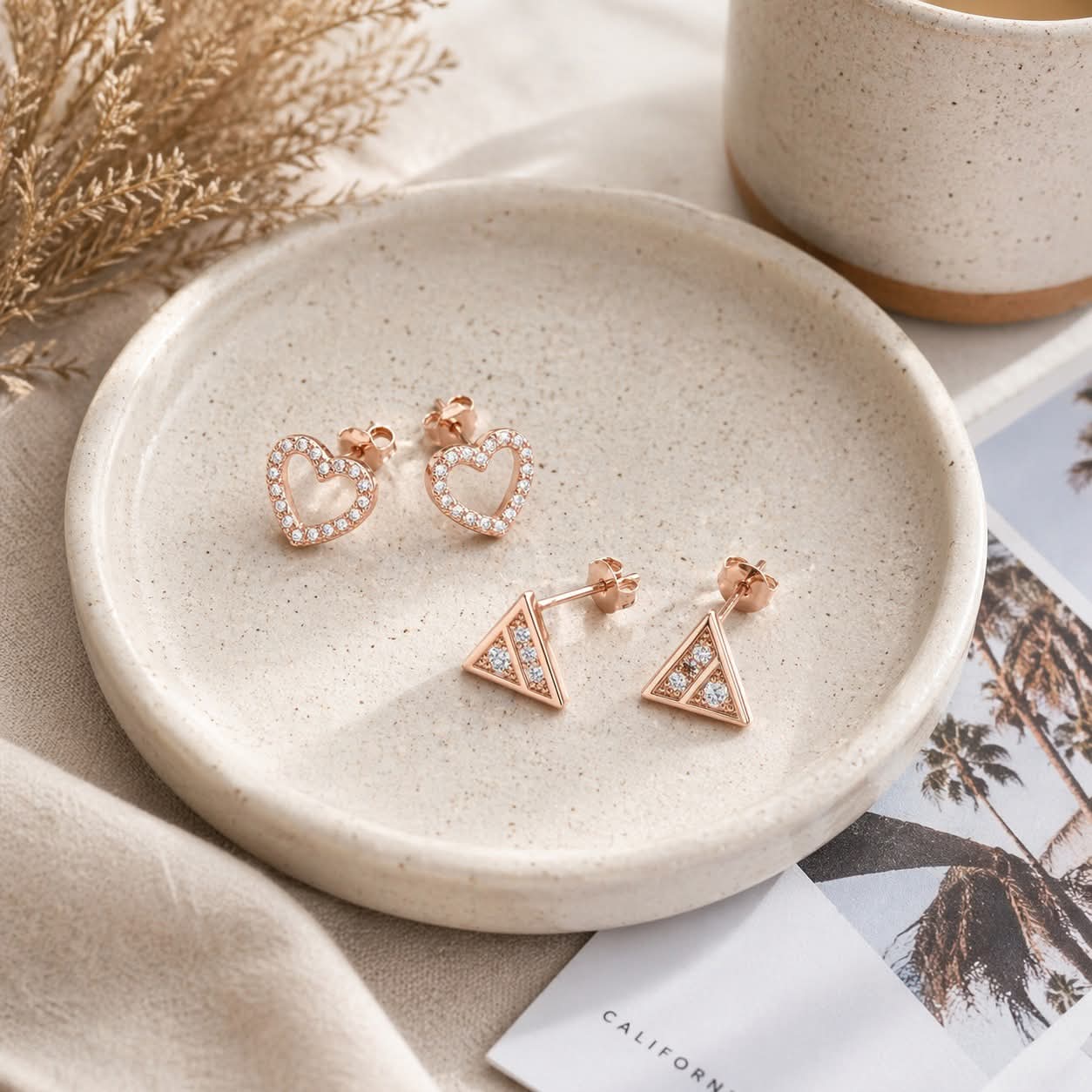 MISU Rose Rold Earrings Heart CZ -Misu