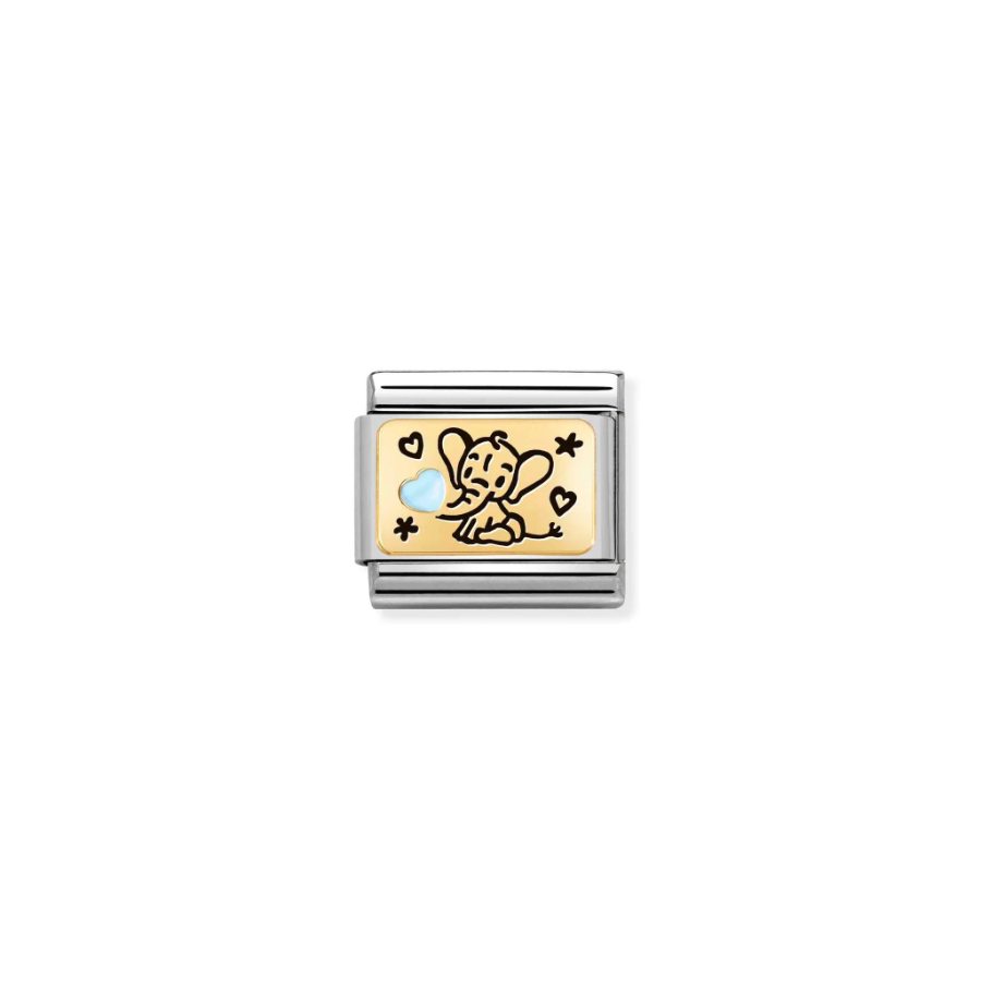 Nomination Composable Blue Baby Elephant Plate 18k Gold -Nomination