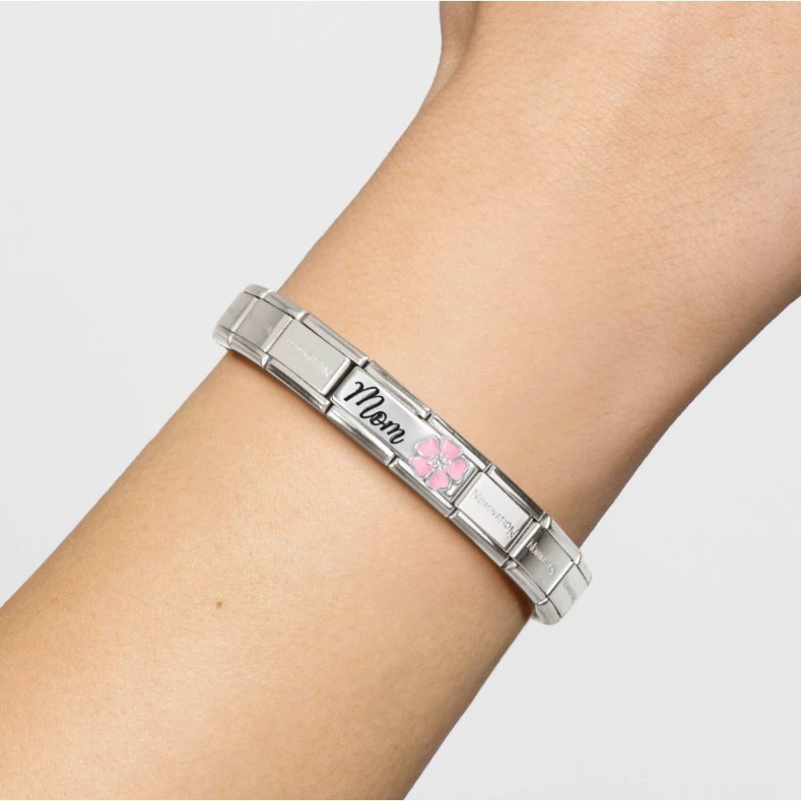 Nomination Composable Dbl Mom Pink Flower Cubic Zirconia Symbol -Nomination