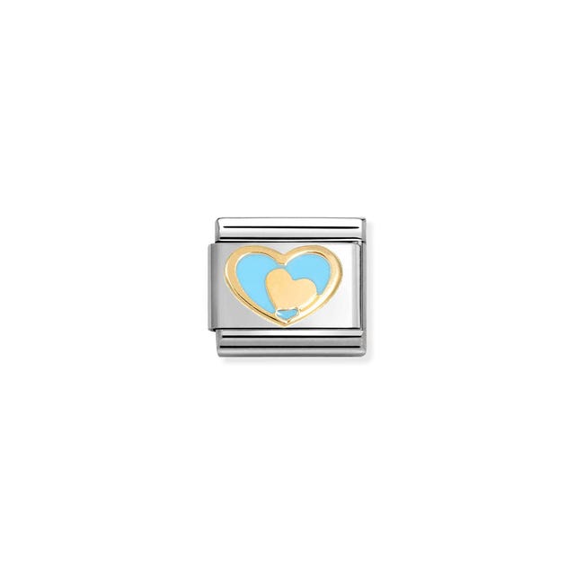 Nomination Composable Heart in Heart Blue Symbol Yellow Gold -Nomination