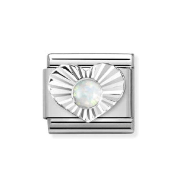 Nomination Composable Link Heart With White Opal Stone S/S & 925ss -Nomination