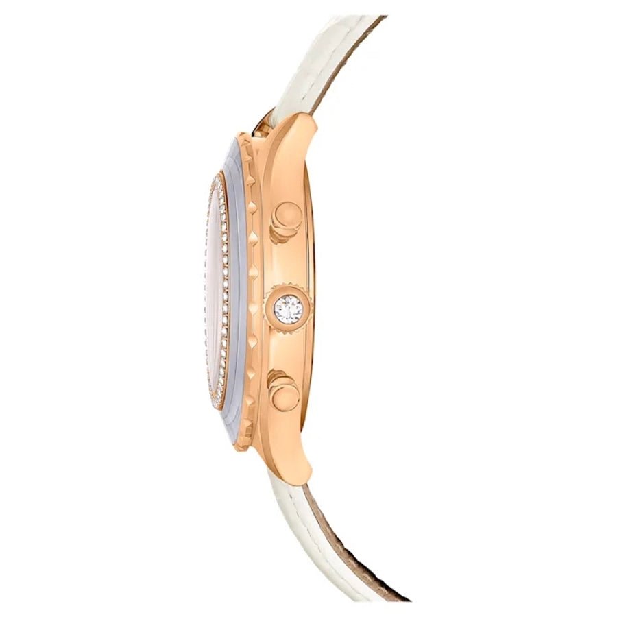 Octea Chrono Watch Swiss Made Leather Strap White Rose gold-tone finish -Swarovski
