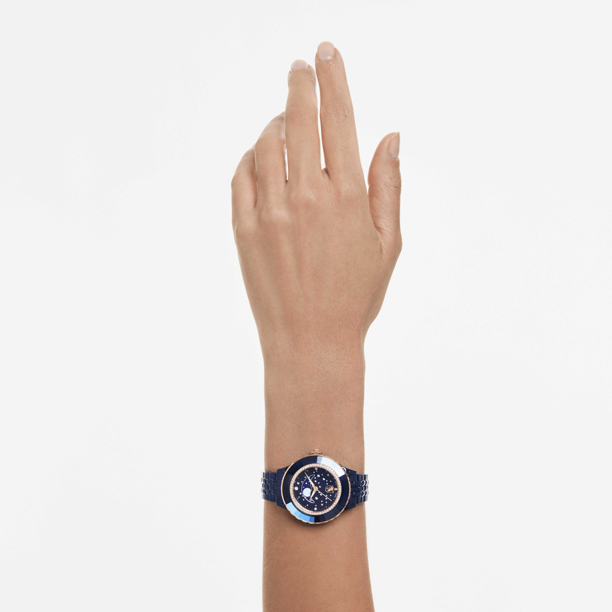 Octea moon watch, Swiss Made, Metal bracelet, Blue, Blue finish -Swarovski