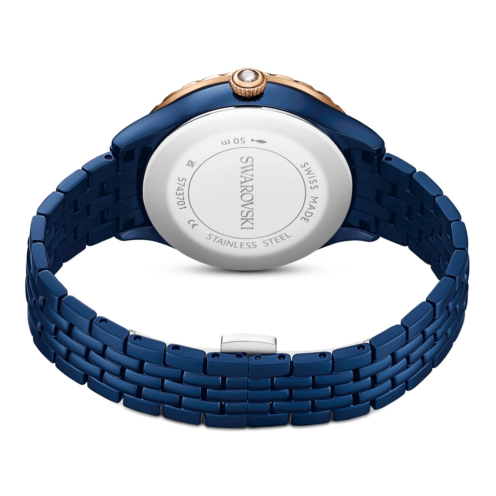Octea moon watch, Swiss Made, Metal bracelet, Blue, Blue finish -Swarovski