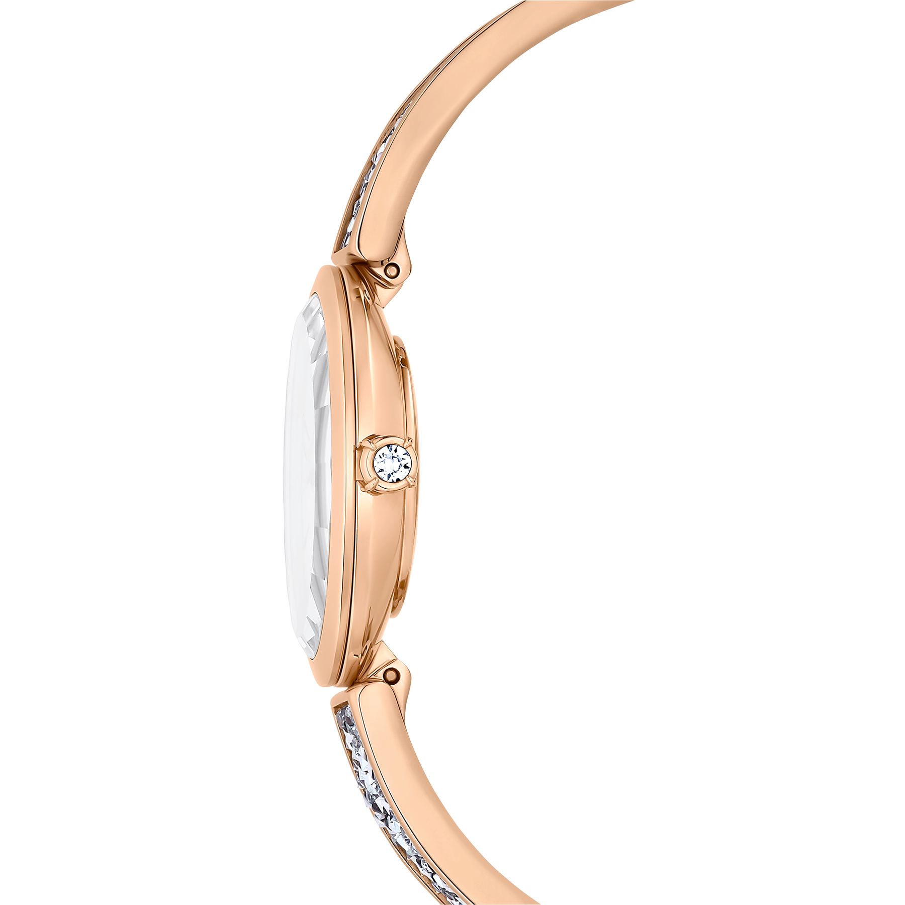 Swarovski Crystal Rock Oval Watch with silver-tone metal bracelet and rose gold-tone accents, featuring sparkling crystal details.