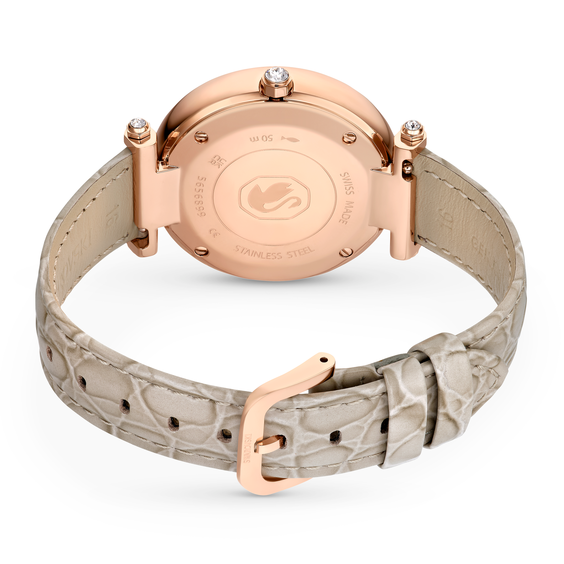 Swarovski Crystalline Wonder watch with beige leather strap and rose gold-tone finish, Swiss Made, elegant and stylish wrist accessory