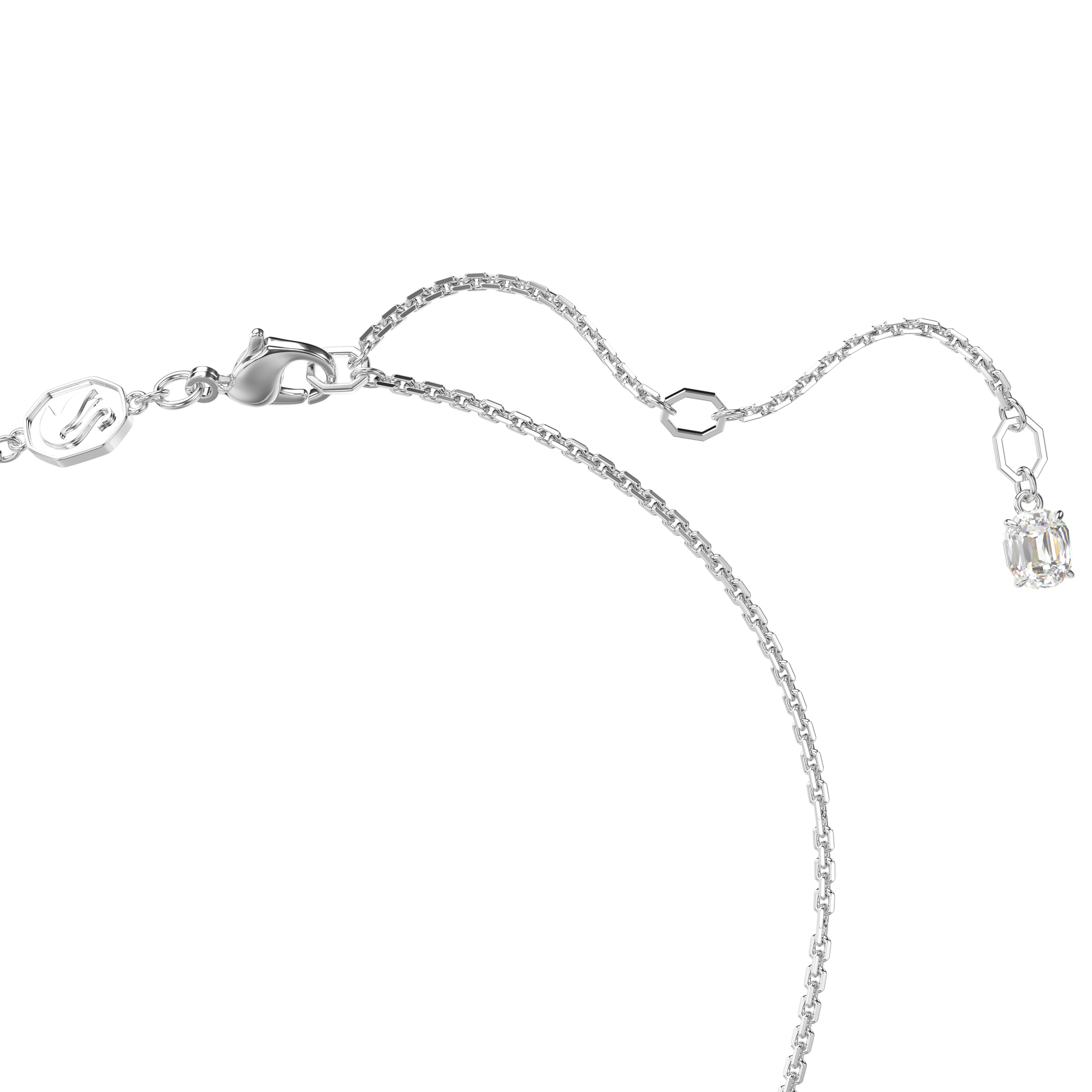Swarovski Mesmera Blue Pendant with mixed cut crystals, rhodium-plated chain and setting, elegant jewelry accessory.