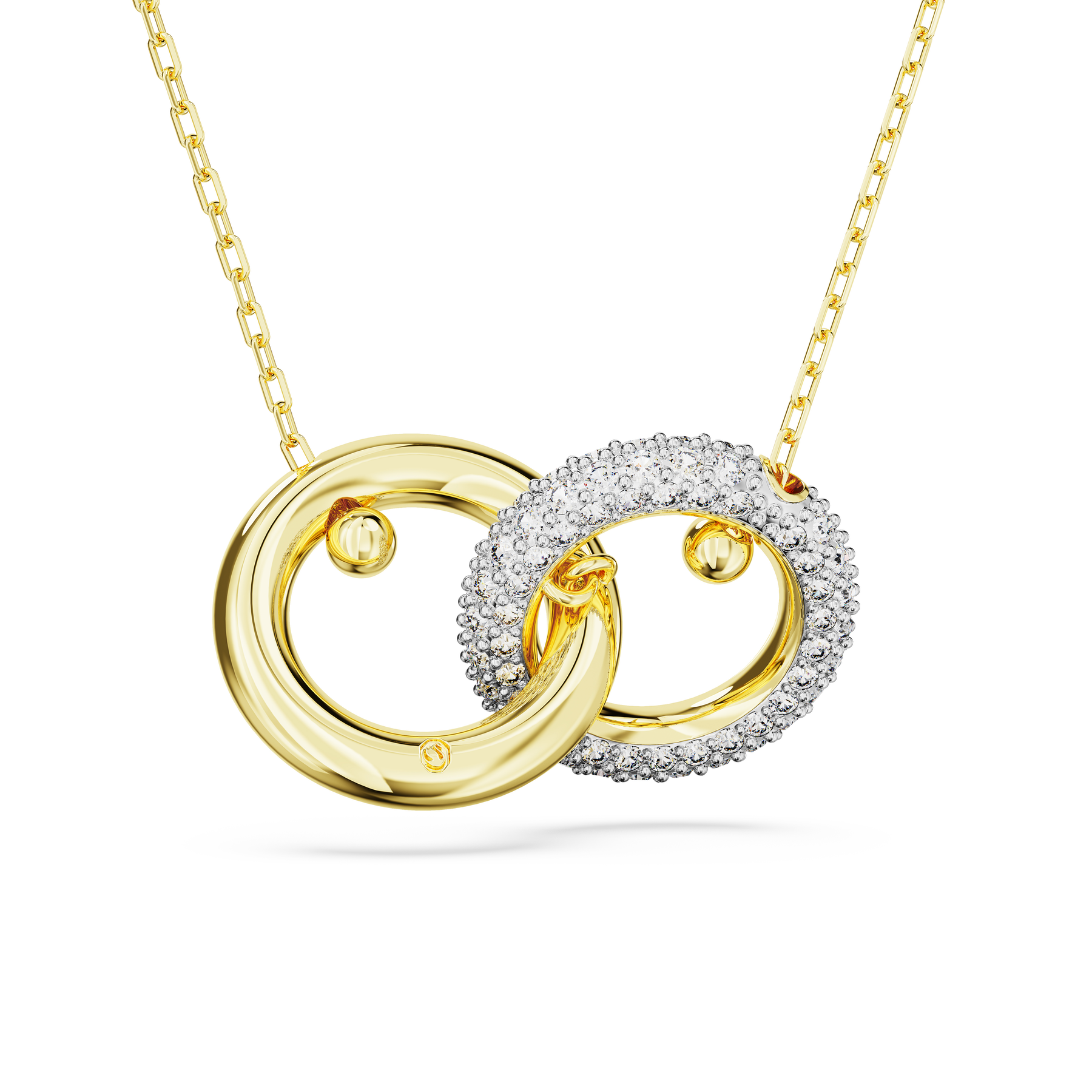 Swarovski Dextera pendant necklace with interlinked Gos design featuring sparkling crystal accents on a silver chain.