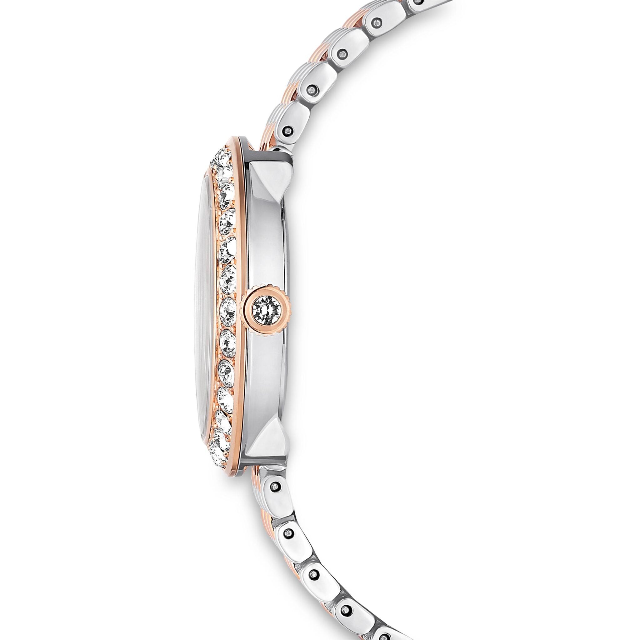 Swarovski Matrix Tennis 7-link Swiss Made watch with rose gold tone metal bracelet and mixed metal finish.
