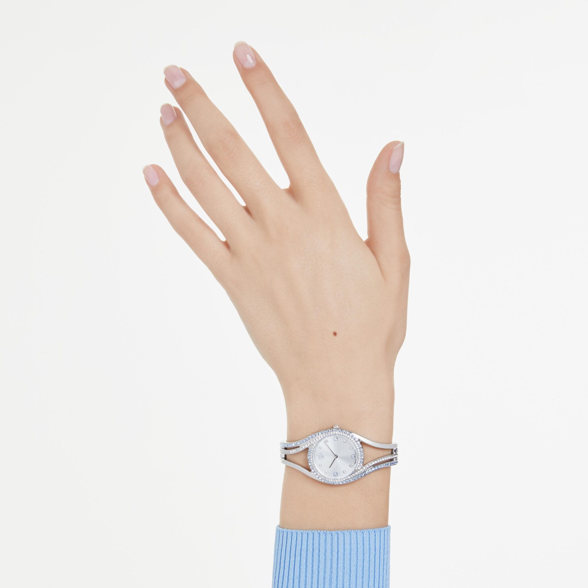 Swarovski Hyperbola Bangle Watch with silver-tone stainless steel case and band, Swiss-made, elegant and modern design