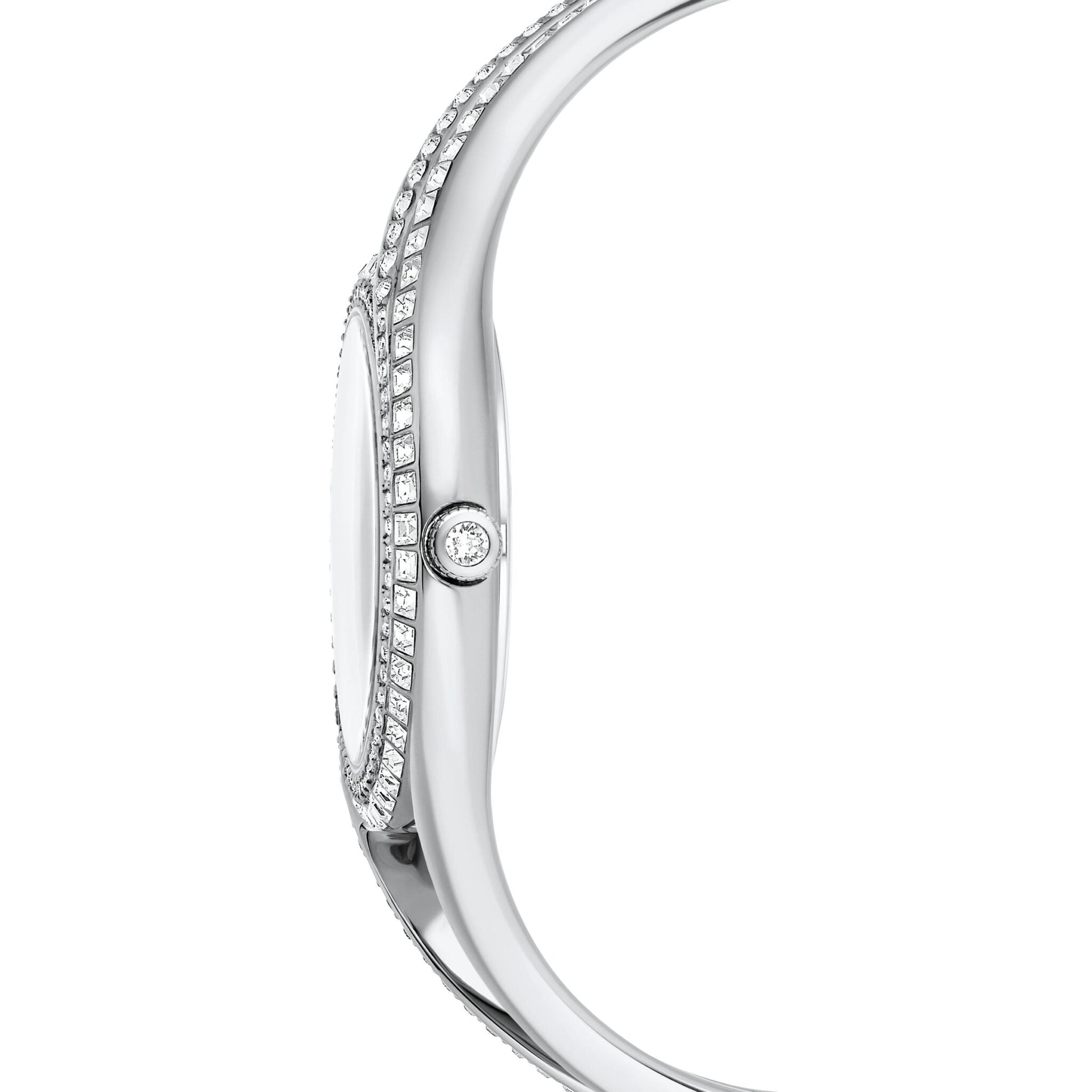 Swarovski Hyperbola Bangle Watch with silver-tone stainless steel case and band, Swiss-made, elegant jewelry timepiece