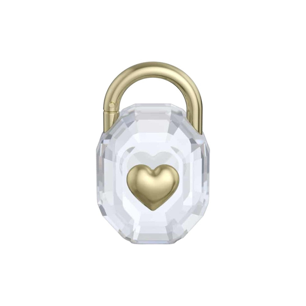 Swarovski Symbolica Padlock with clear crystals and silver-tone metal, featuring intricate design and brand logo details.