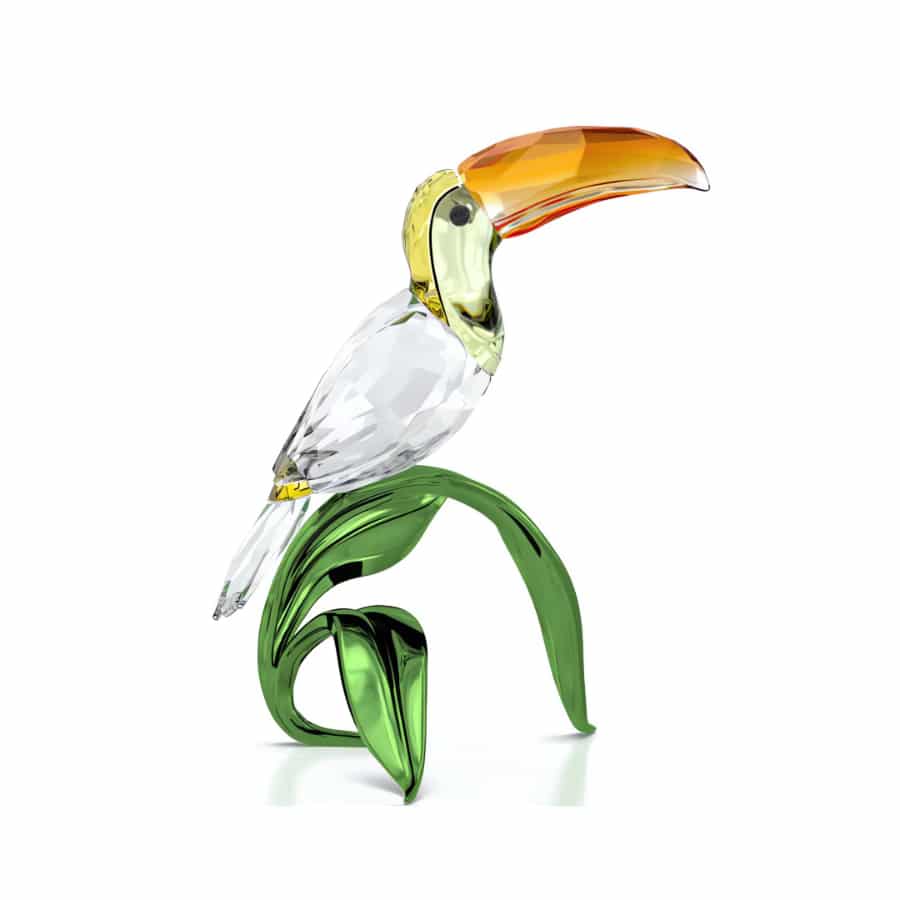 Swarovski Idyllia Toucan figurine with sparkling crystal details, showcasing vibrant colors and intricate design.