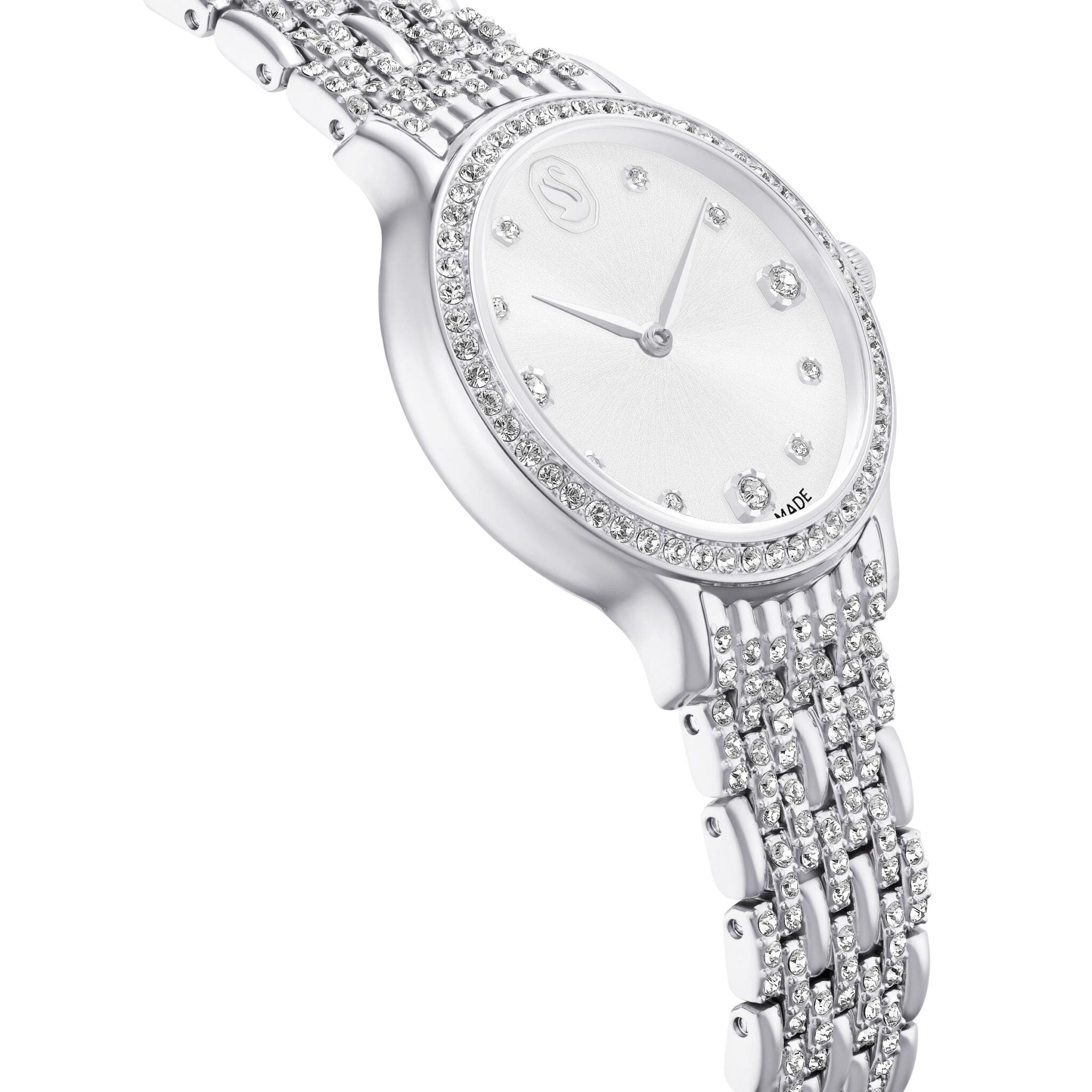 Swarovski Imber Swiss Made watch with silver-tone stainless steel metal bracelet and elegant design.