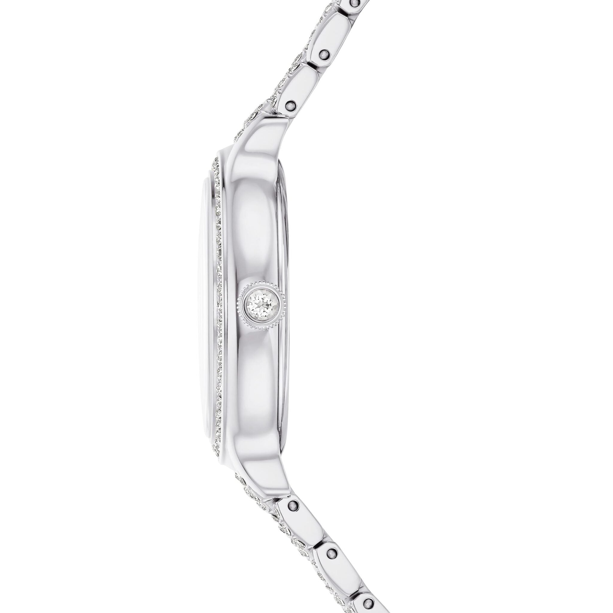 Swarovski Imber Swiss Made watch with silver-tone stainless steel metal bracelet and sleek dial design.