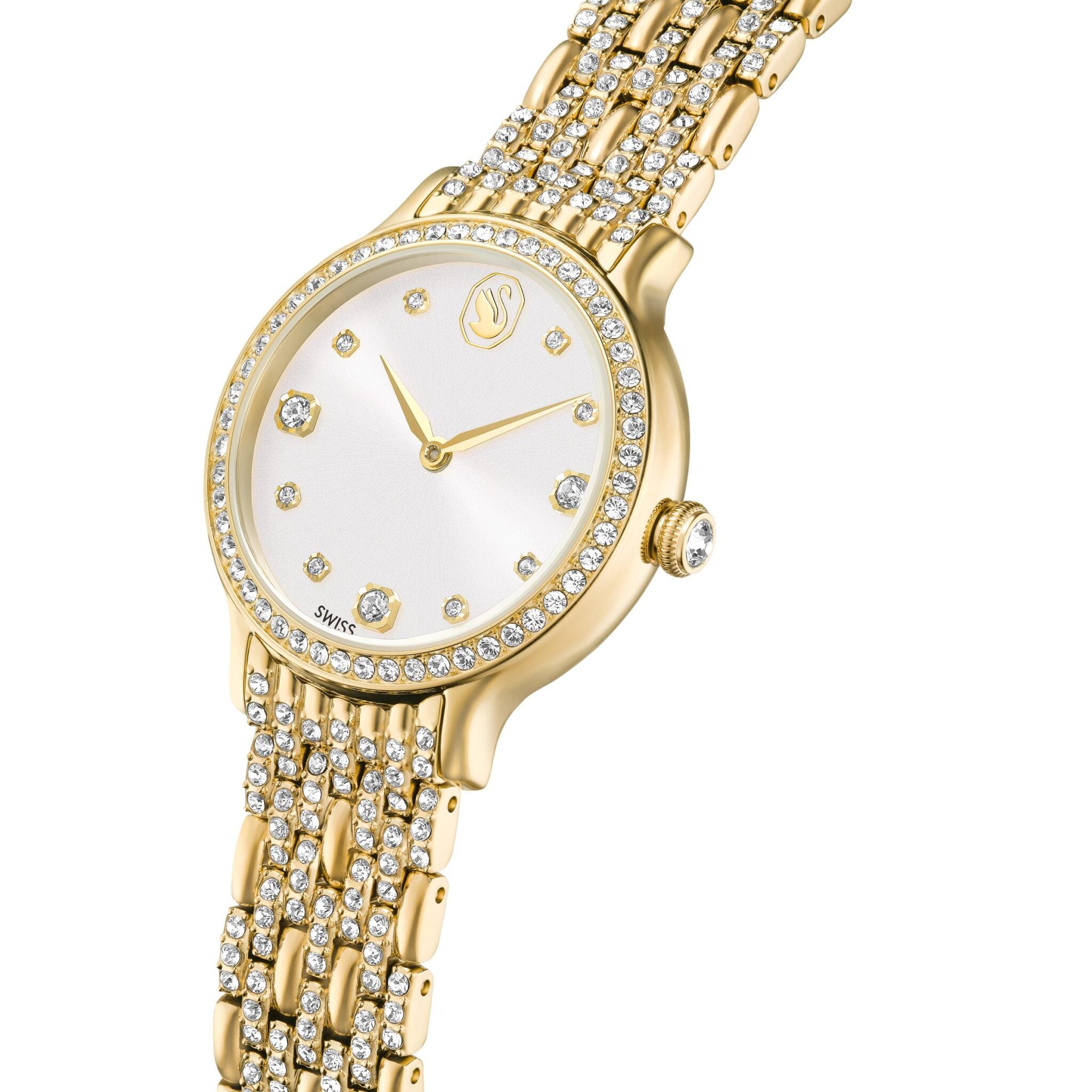 Swarovski Imber Swiss Made watch with gold-tone metal bracelet and finish, featuring a sleek, elegant design.
