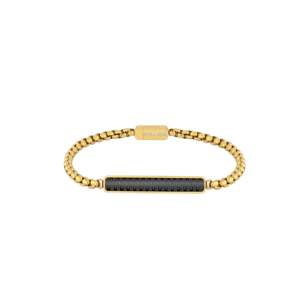 Police Bracelet Box Link Thin Gold W/Plate -Police