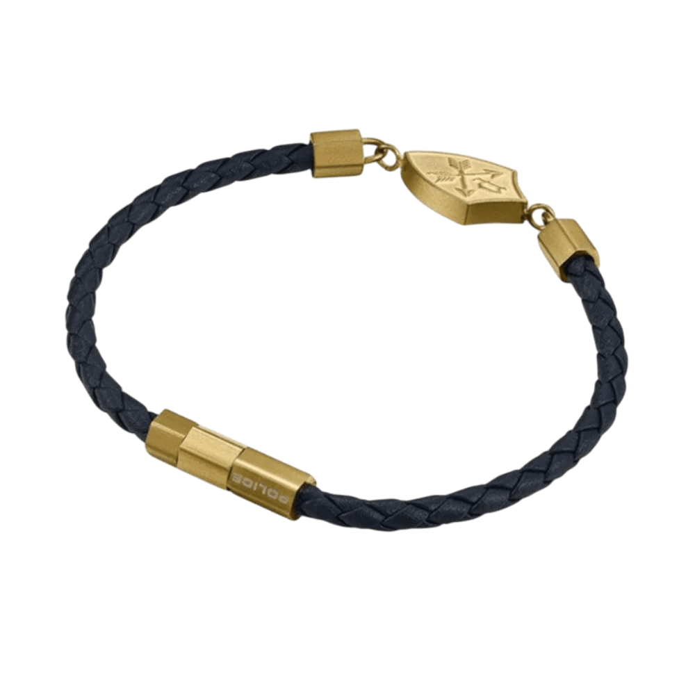 Police Bracelet Heritage Crest Antique Blue Leather Large -Police