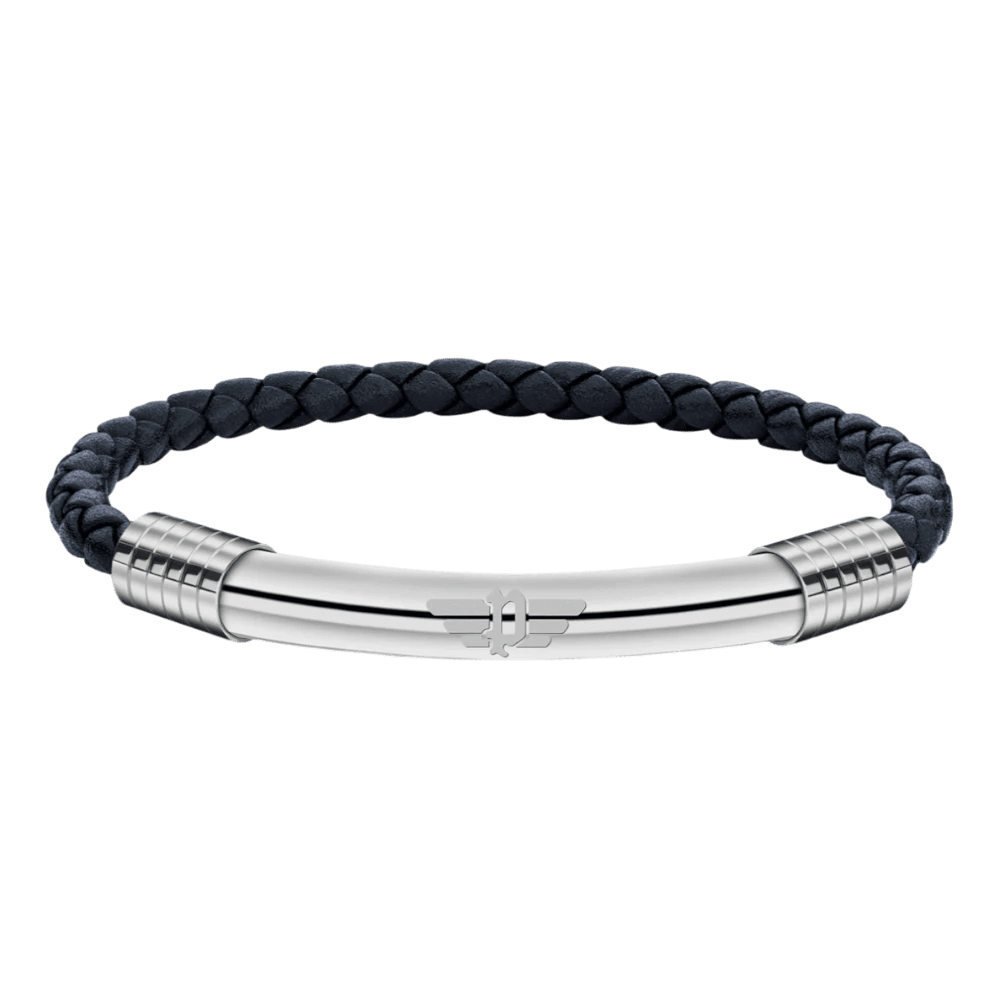 Police Bracelet Shiny Gear Navy Blue Leather -Police