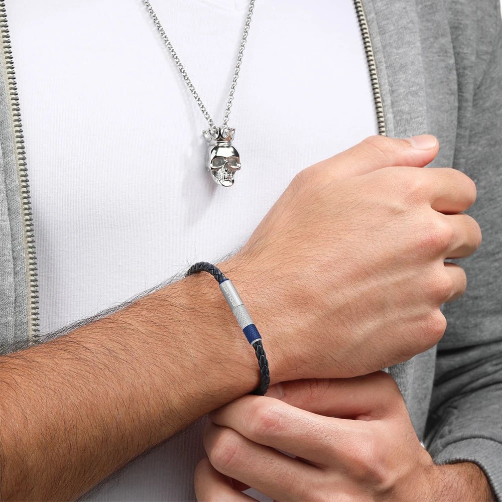 Police Bracelet Tube Navy Hardware Leather Large -Police
