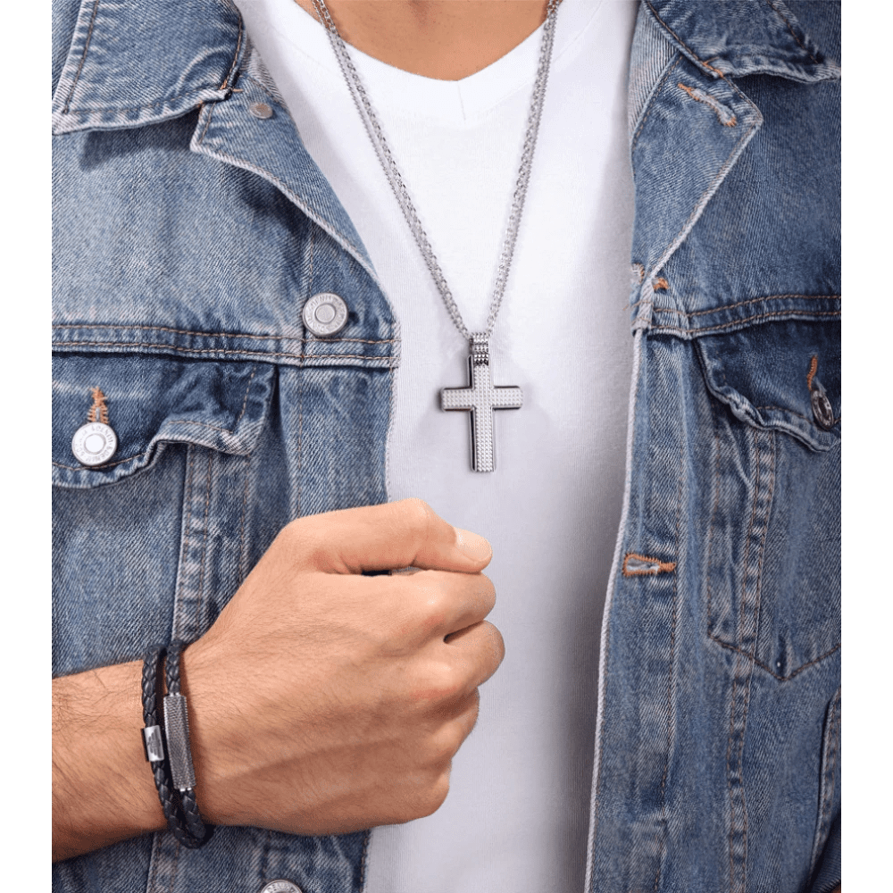 Police Bracelet Urban Texture Gun Blue Leather Wrap Around -Police