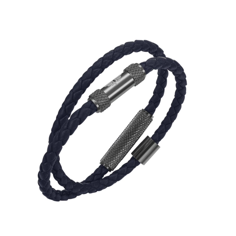 Police Bracelet Urban Texture Gun Blue Leather Wrap Around -Police