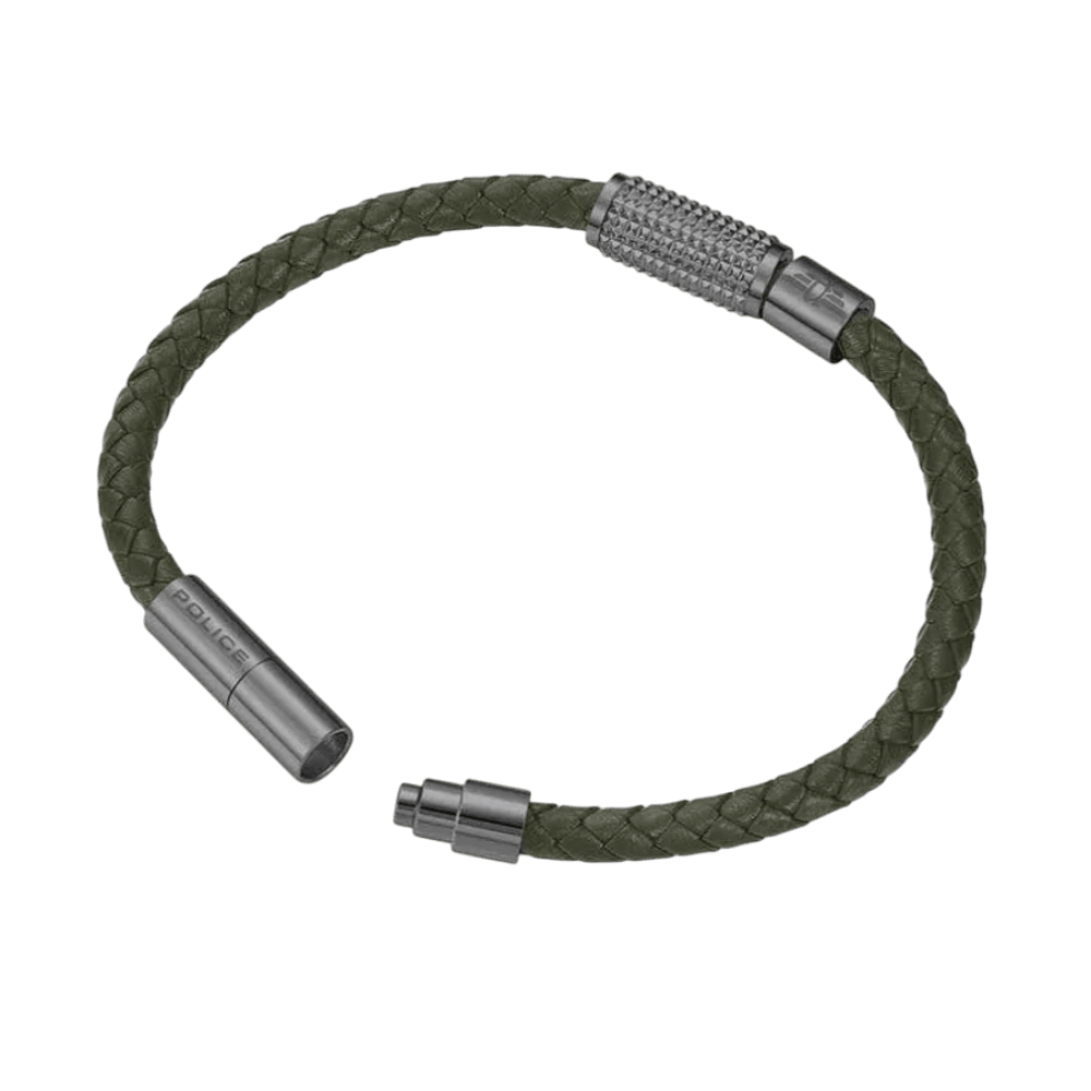 Police Bracelet Urban Texture Olive Green Woven Leather -Police