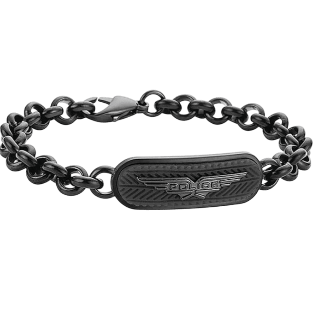 Police Bracelet W/Plate Silicone & Gunmetal D/Grey -Police