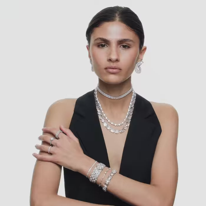 Swarovski Matrix Tennis Necklace, Crystal Pearl, Round cut, White