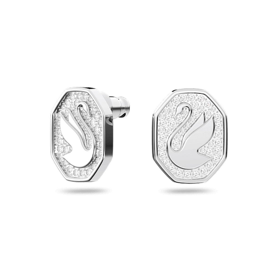 Signum stud earrings, Octagon shape, Swan, White -Swarovski