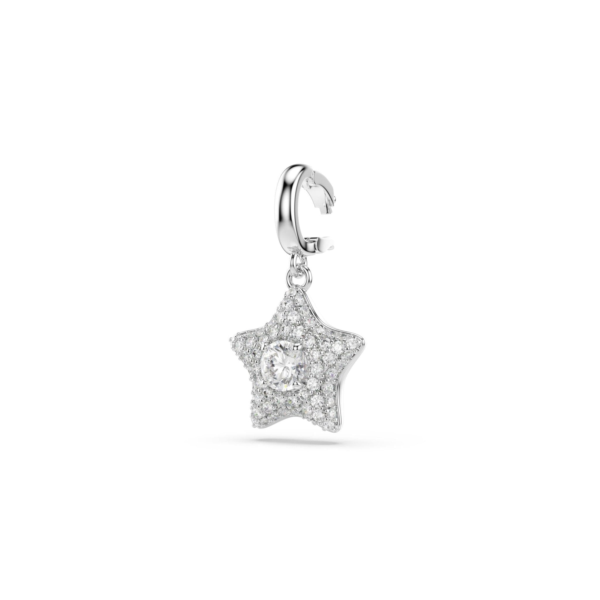 Sublima charm, Round cut, Star, White, Rhodium plated -Swarovski