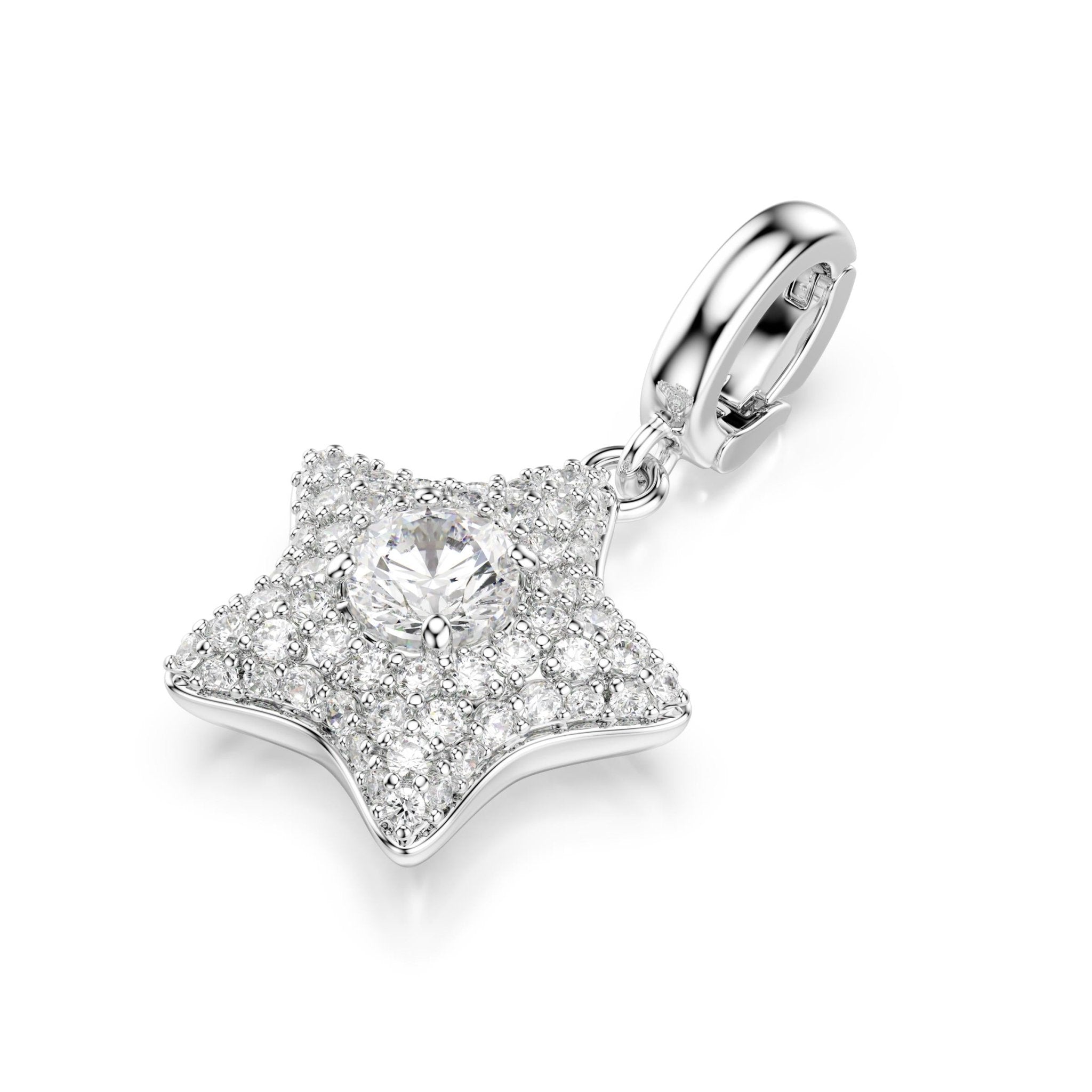 Sublima charm, Round cut, Star, White, Rhodium plated -Swarovski