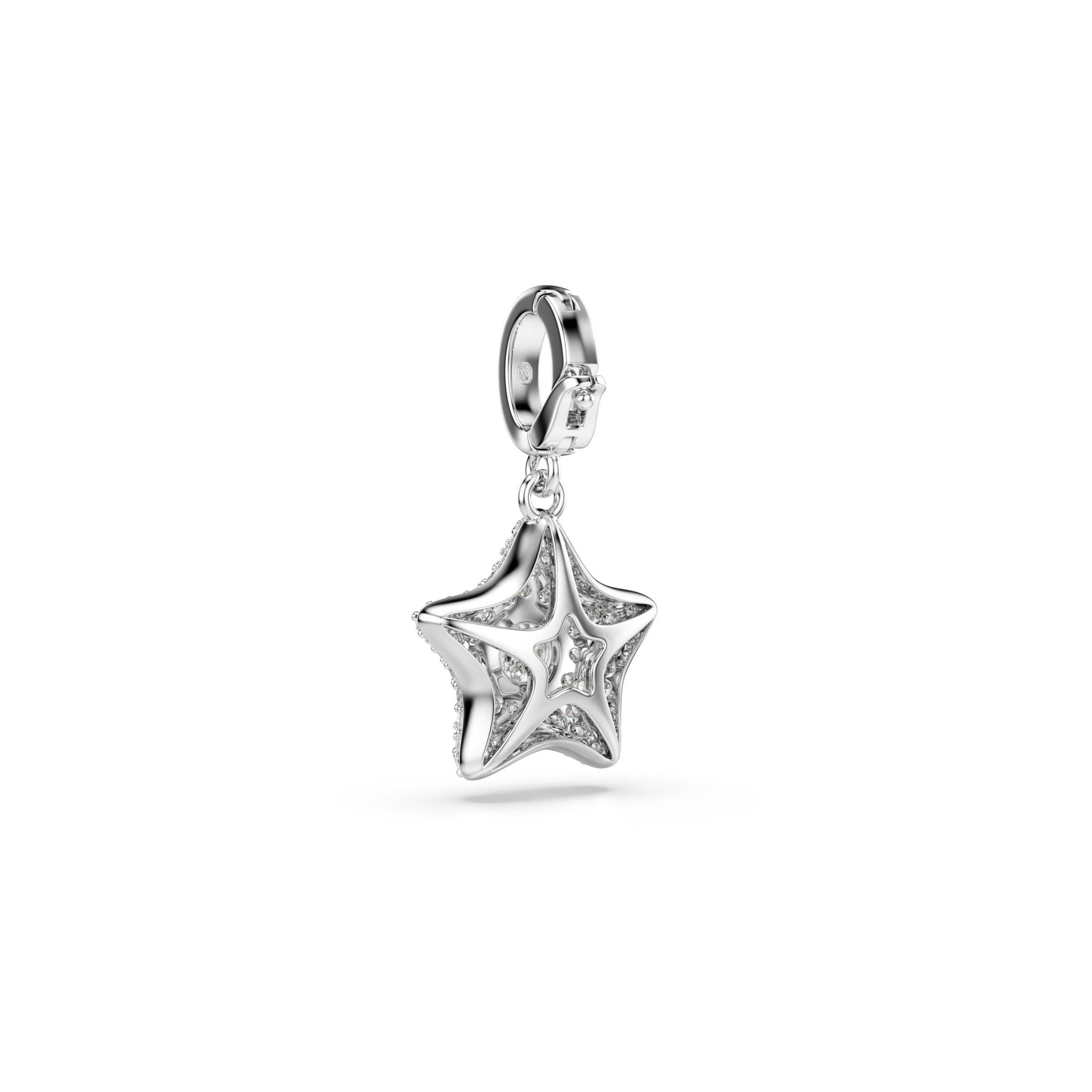 Sublima charm, Round cut, Star, White, Rhodium plated -Swarovski