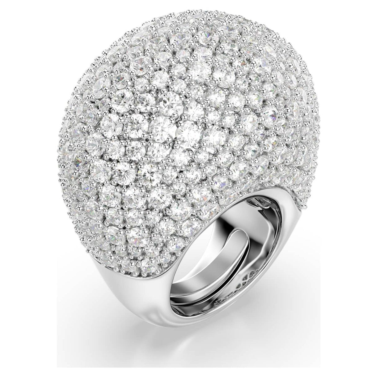 Sublima cocktail ring Large, White, Rhodium plated -Swarovski